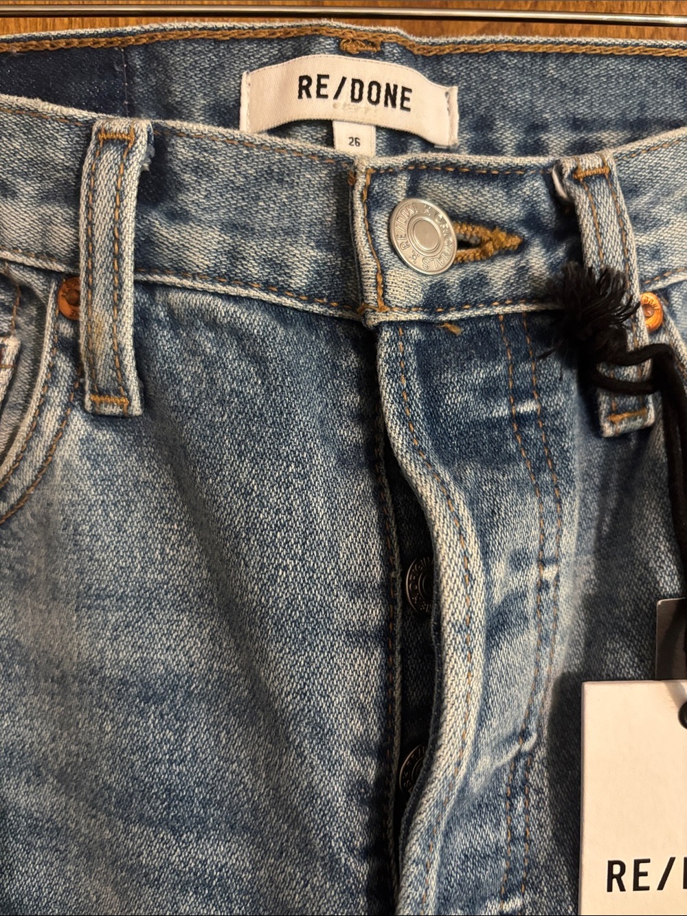 Re/Done Women's 70s Stove Pipe Straight Leg Jeans in Washed Blue Denim - Picture 3 of 5